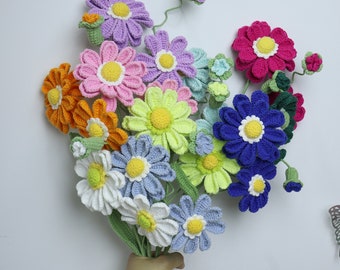 Bouquet de gerbera au crochet, gerbera tricoté multicolore, bouquet de fleurs au crochet, fleur dans un vase, cadeau pour maman, cadeau pour elle, cadeau de remise des diplômes