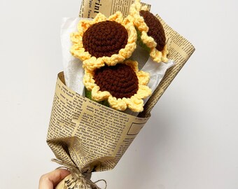 Crochet 3 Pcs Sunflower Bouquet,Mini Bouquet for Her, Artificial Sunflower for Her, Birthday Gift, Mother's Day Gift