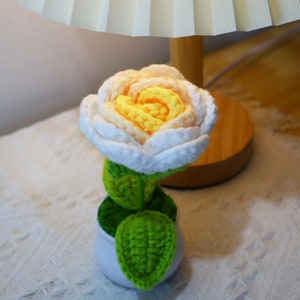 crochet yellow rose in pot