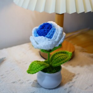 crochet blue rose in pot