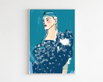 Modern Fashionillustration, Printable Femaleportrait Poster