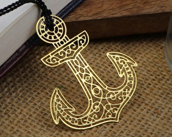 Gold Plated Anchor Bookmark: Metal Tassel, Bookish Gift