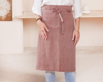 Linen waist apron. Linen half apron with pockets. Waist linen apron for women and men. Linen teacher apron half. Linen apron waist.