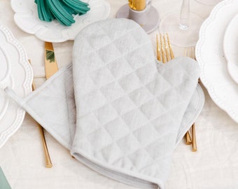 Organic Linen Oven Mitt and Pot Holder Set, Heat Resistant
