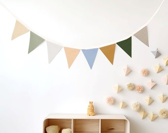 Linen Bunting Banner - Linen Nursery Bunting - Baby Room Decor, Wall Hanging - Fabric Banner and Flag Garland - Bunting for Nursery