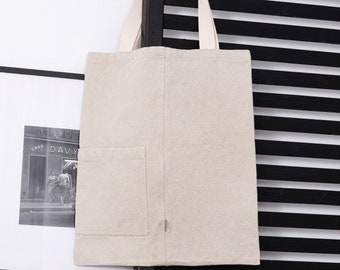 Leinen-Einkaufstasche mit Taschen - Einkaufstasche, Markttasche, Einkaufstasche, Produkttasche, Strandtasche, Öko-Tasche Bio - Wiederverwendbare Tasche Kleine Leinentasche