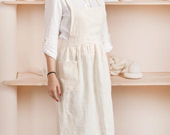 Linen pinafore apron dress for women. Linen apron dress, linen retro apron with pockets. Full apron, kitchen apron for women, teacher apron