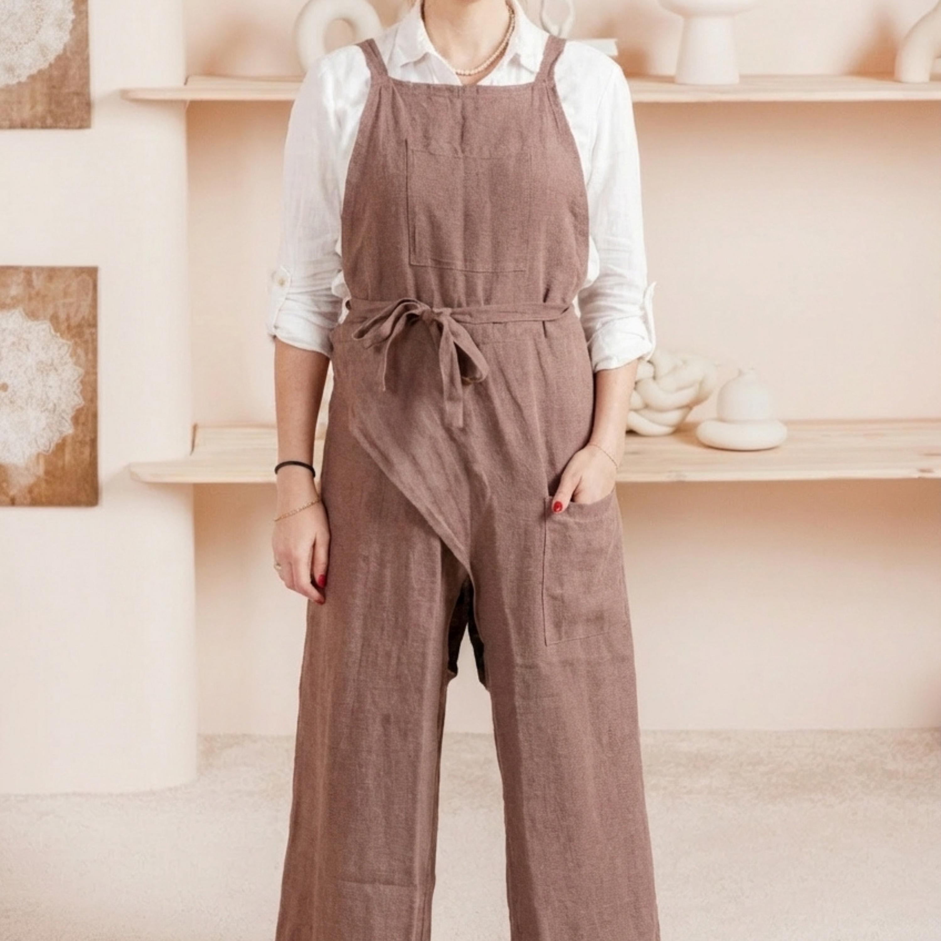 Linen Pottery Apron with Split Leg - Handmade Apron for Ceramics, Clay Work, Studio