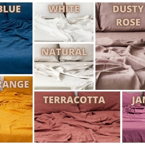 Hypoallergenic Queen Linen Sheets in Various Colors Organic Linen Bedding Queen Linen sheet set, Linen Bedding Set in queen size image 4