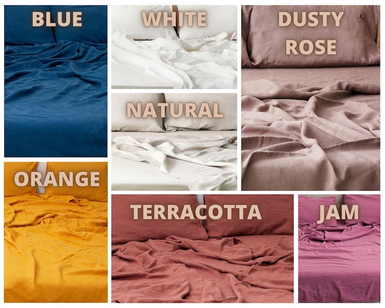 Hypoallergenic Queen Linen Sheets in Various Colors Organic Linen Bedding Queen Linen sheet set, Linen Bedding Set in queen size image 4