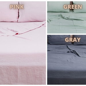 Hypoallergenic Queen Linen Sheets in Various Colors Organic Linen Bedding Queen Linen sheet set, Linen Bedding Set in queen size image 3