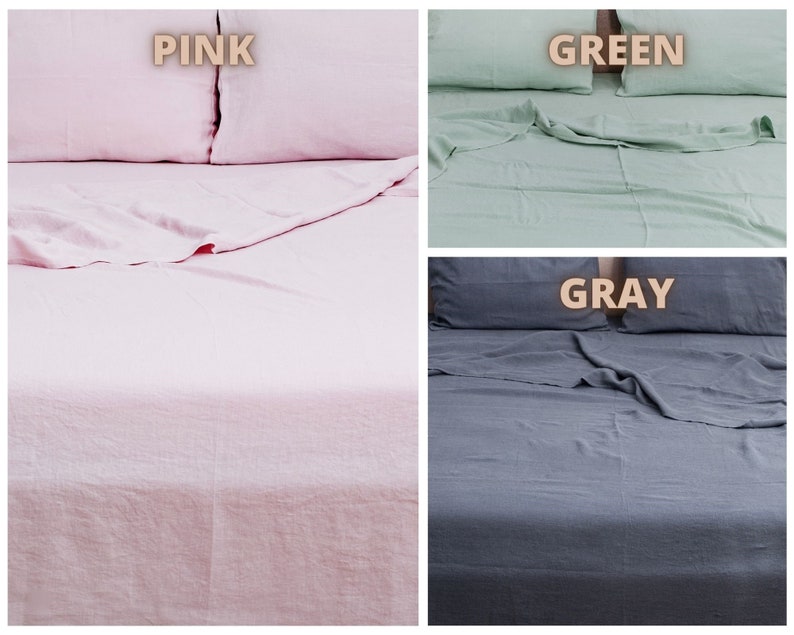 Hypoallergenic Queen Linen Sheets in Various Colors Organic Linen Bedding Queen Linen sheet set, Linen Bedding Set in queen size image 3