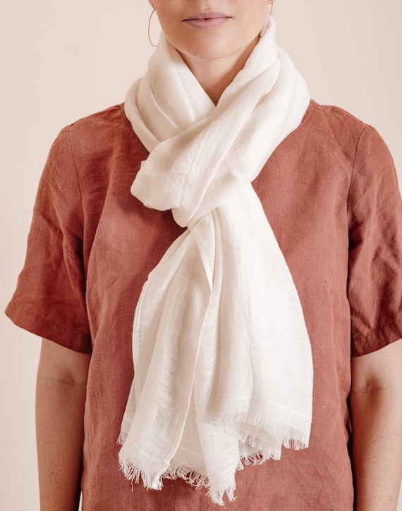 Shawl White Scarf Cotton Linen Scarf Long Cotton Scarf White Linen