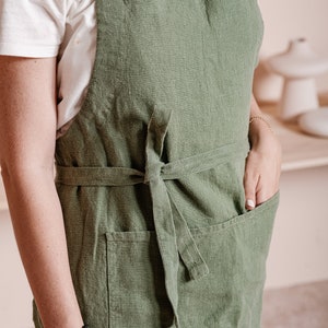 Adjustable Linen Apron with Pockets Washed Apron Unisex Full Apron for Kitchen, Hair Stylists, Teachers, Vendors Cute Floral Apron image 2