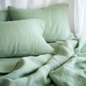 Hypoallergenic Queen Linen Sheets in Various Colors Organic Linen Bedding Queen Linen sheet set, Linen Bedding Set in queen size Green
