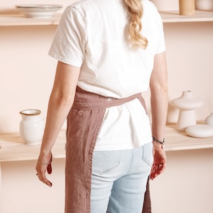 Linen apron with pockets for women and men. Washed linen apron for cooking, gardening, baking, working. Full apron, Soft linen kitchen apron image 3