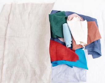 Linen fabric remnants bundle (2,2 lbs /1,3 kg). Linen fabric scraps for quilt. Linen scraps bundle, colored linen offcuts bundle zero-waste