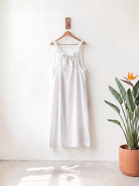 linen tie back maxi dress White Linen Tie Back Puff Sleeve Maxi Dress