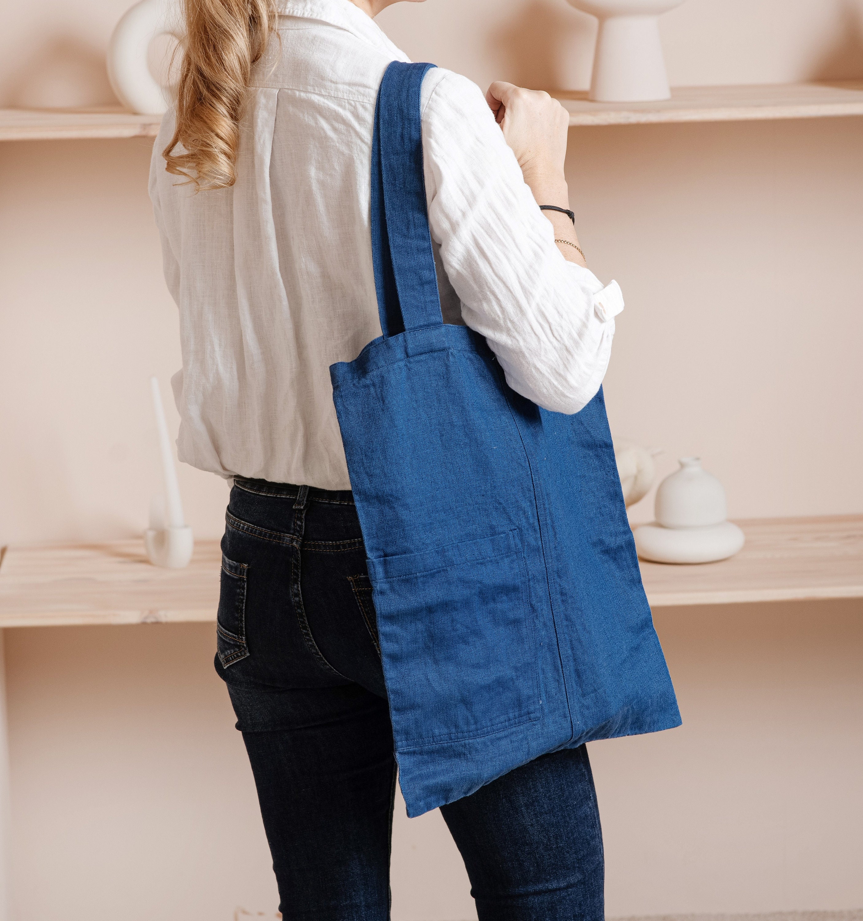 Light Blue Denim Shoulder/Lunch Bag Handcrafted Light Blue Denim Bag - Etsy main image 3