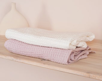 Linen waffle bath towel, waffle linen towel bathroom, linen bath towel, linen face towel, linen guest towel, linen beach towel, baby towel