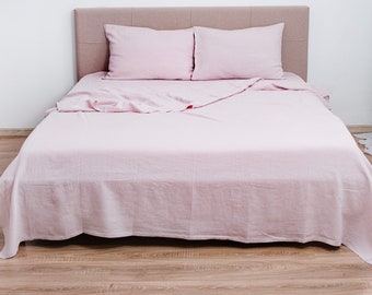Pinkes Leinenlaken-Set in Queen-Size. Bio-Bettwäsche, hypoallergenes Bettlaken-Set. Queen-Bettwäsche-Set in Rosa Farbe.