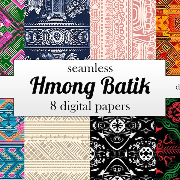 8 Hmong Batik Seamless Papers Digital Repeating Patterns