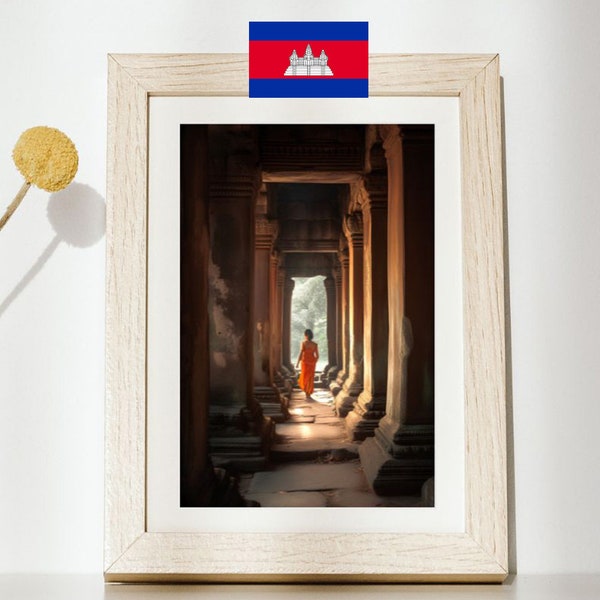 Angkor Wat Cambodia Monk Digital Print Temple Wall Art Download