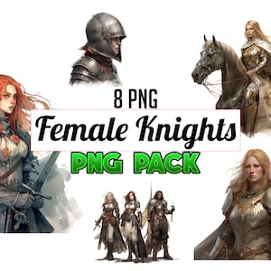 8 Female Knights PNG Pack, Medieval Clipart, Heroic Women Download