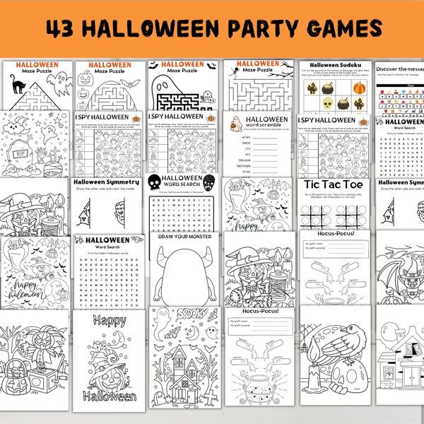 Halloween 43 Game Bundle,Halloween Printable Party Games,Halloween Games for Kids Teens and Adults,Halloween Printable Activities