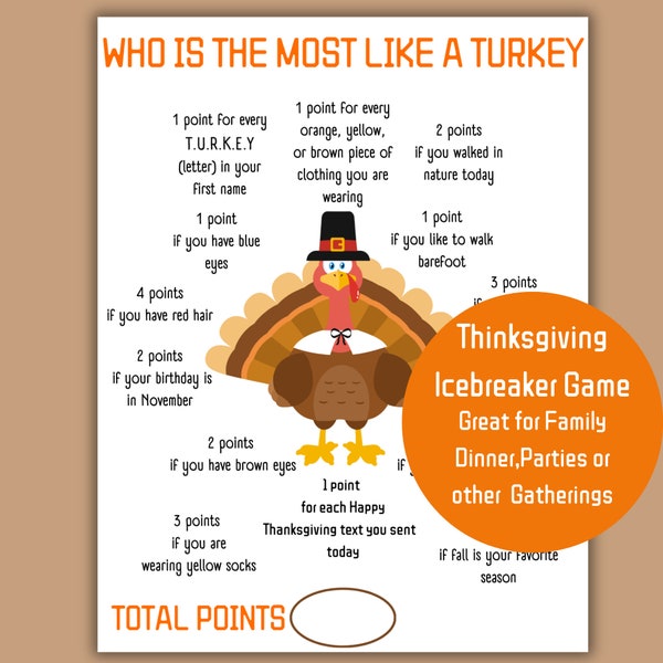 Thanksgiving Game Printable, 2023 Thanksgiving Game, Autumn Game, Office Party Game, Icebreaker, Group Game Printable, Instant Download