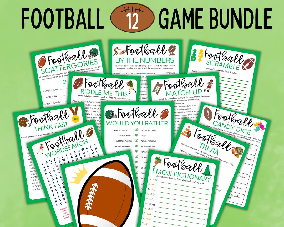 Football Game Bundle,printable Football Games for Kids and Adults,party ...
