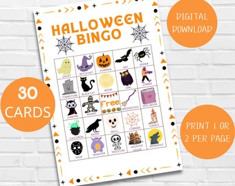 Halloween Bingo Game, Halloween Activity For Kids, 30 Halloween Bingo Cards, Printable Halloween Games, Fun Halloween Class Party Games