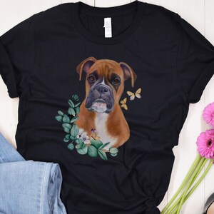 Boxer with butterflies Hand Drawn, dog lover art, Boxer gifts, dog lover gifts, whimsical dog art, wearable art, gift for mom, gift for dad