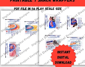 Miniature Snack Cakes Printable Holiday Digital File Mini Dollhouse Template for Dolls Instant Digital Download PDF File 1/6 Scale Doll Size