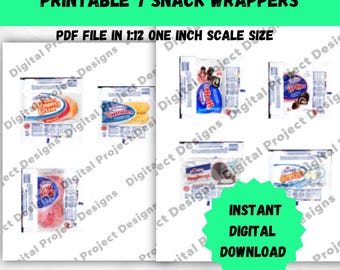 Miniature Snack Cakes Printable Digital File 1/12 Scale Doll Mini Dollhouse Template Instant Digital Download PDF File Groceries