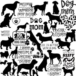 Dog Silhouette SVG / 50 Dog Fonts/ Dog Font Bundle/ Dog Shirts / Dog Quotes / Dog Mom / Dog Dad/ Dog Owner / Dog Mom Shirt / Dog Dad Shirt