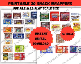 Dollhouse Cookie Bars Printable Digital File Miniature Crackers Candy Template Dolls Instant Digital Download PDF File 1/6 Scale Doll Size