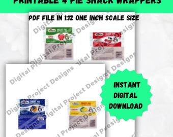 Miniature Pies Printable Digital File 1/12 Scale Doll Mini Dollhouse Instant Digital Download PDF File Snack Groceries Wrapper Template