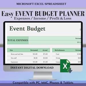 Event Spreadsheet Event Planner Template Digital Event Planner Event Budget Template Event Planning Budget Spreadsheet Budget Tracker