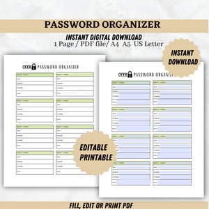 Password Log Password Tracker Password Keeper Password Organizer Password Template Password Printable Password List Password Log Book