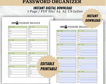 Password Log Password Tracker Password Keeper Password Organizer Password Template Password Printable Password List Password Log Book