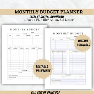 Monthly Budget Digital Monthly Budget Editable Monthly Budget Paycheck Budget Template Planner Sheets Easy Monthly Budget PDF Weekly Budget