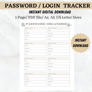Password Log Password Organizer Password Tracker Password Keeper Password Template Printable Password Planner Password Login Password List
