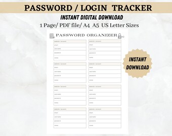 Password Log Password Organizer Password Tracker Password Keeper Password Template Printable Password Planner Password Login Password List
