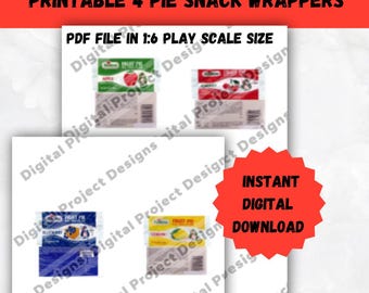 Miniature Pie Snacks Printable Holiday Digital File Mini Dollhouse Template for Dolls Instant Digital Download PDF File 1/6 Scale Doll Size