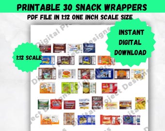 Miniature Doll Cookie Candy Printable 1/12 Scale Doll Size Holiday Digital File Mini Dollhouse Chips Template Instant Download PDF File