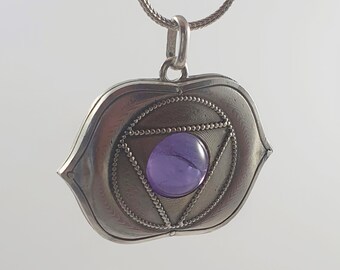 Handgefertigter Amethyst Drittes Auge Chakra Silber Anhänger: Spiritueller Schmuck