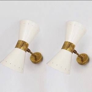 Pair of Wall Light Lamp Italian Style Shinny White in Raw Brass Finish , Wall Lighting , Handmade