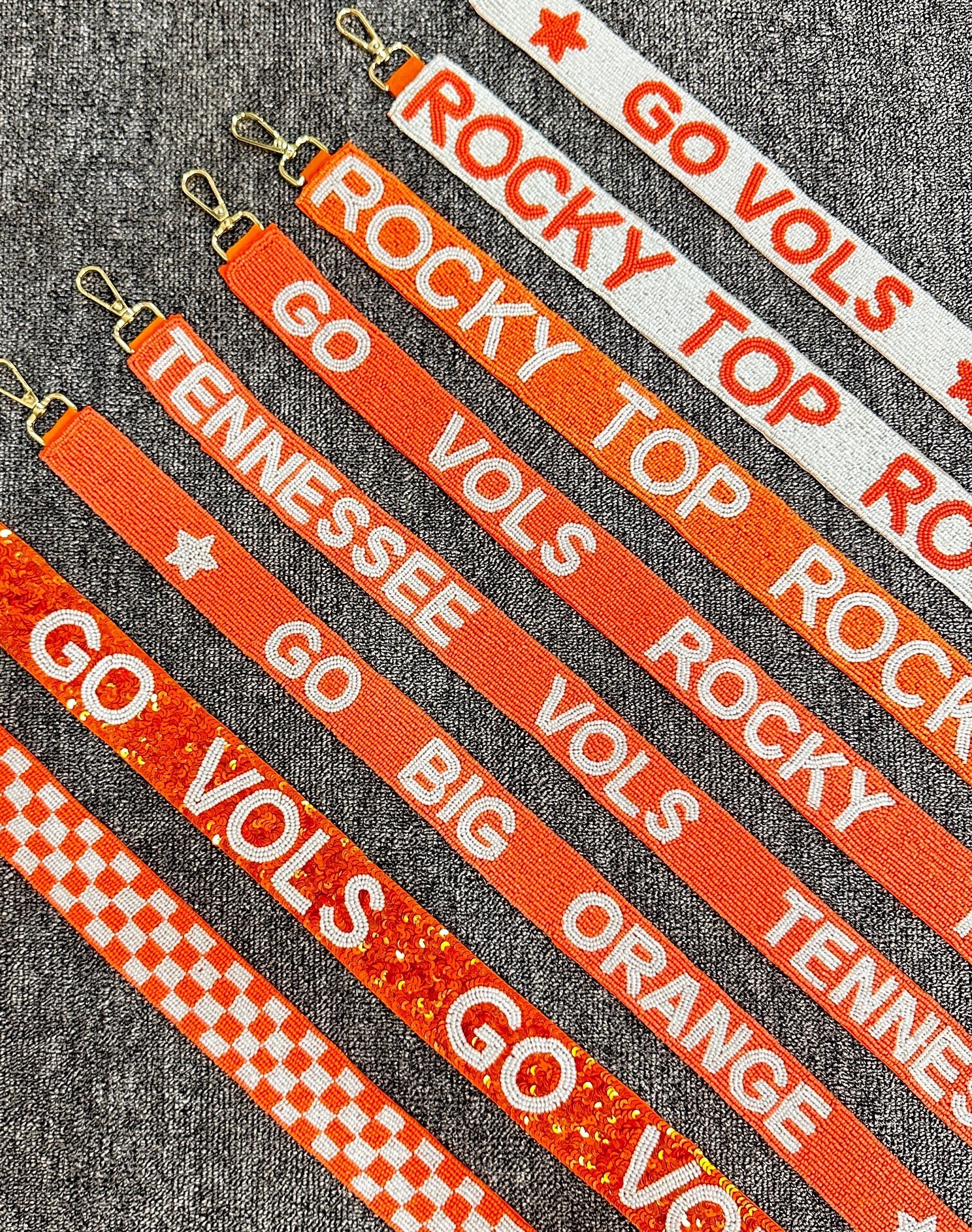Lashicorn Beaded Purse Strap Tennessee College Game Day Clear Handbag Replacement Strap Stadium Football University 49 X 1 75 Orange White With Gold Hardware Clips