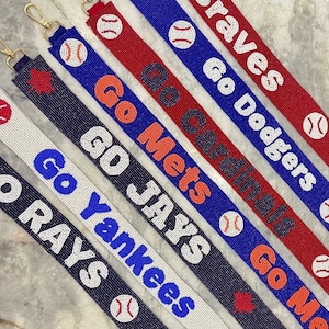 Beaded Gamesday Straps, braves, go dodgers,go mets,go jays,go yankees, go rays, go cardinals Purse straps, Stadium bag strap, purse strap